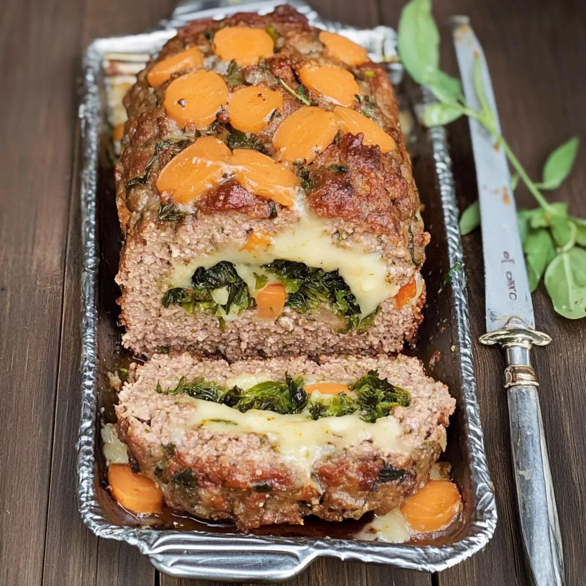 Mouthwatering Italian Stuffed Meatloaf with Greens and Cheese