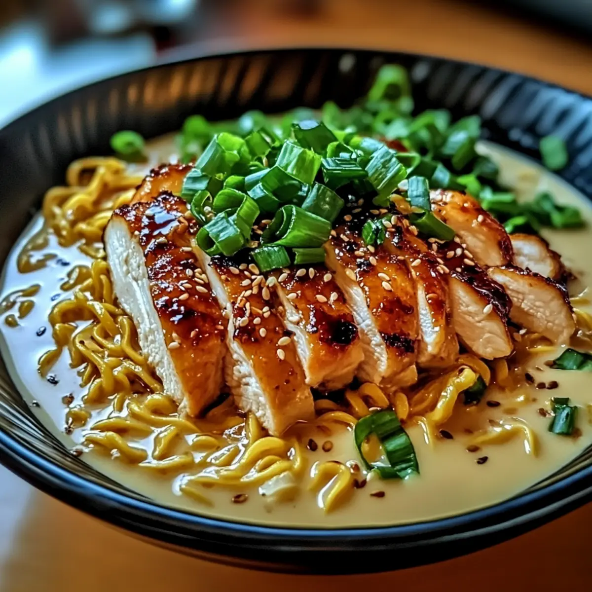 Spicy Chicken Ramen with Creamy Garlic Sauce Delights