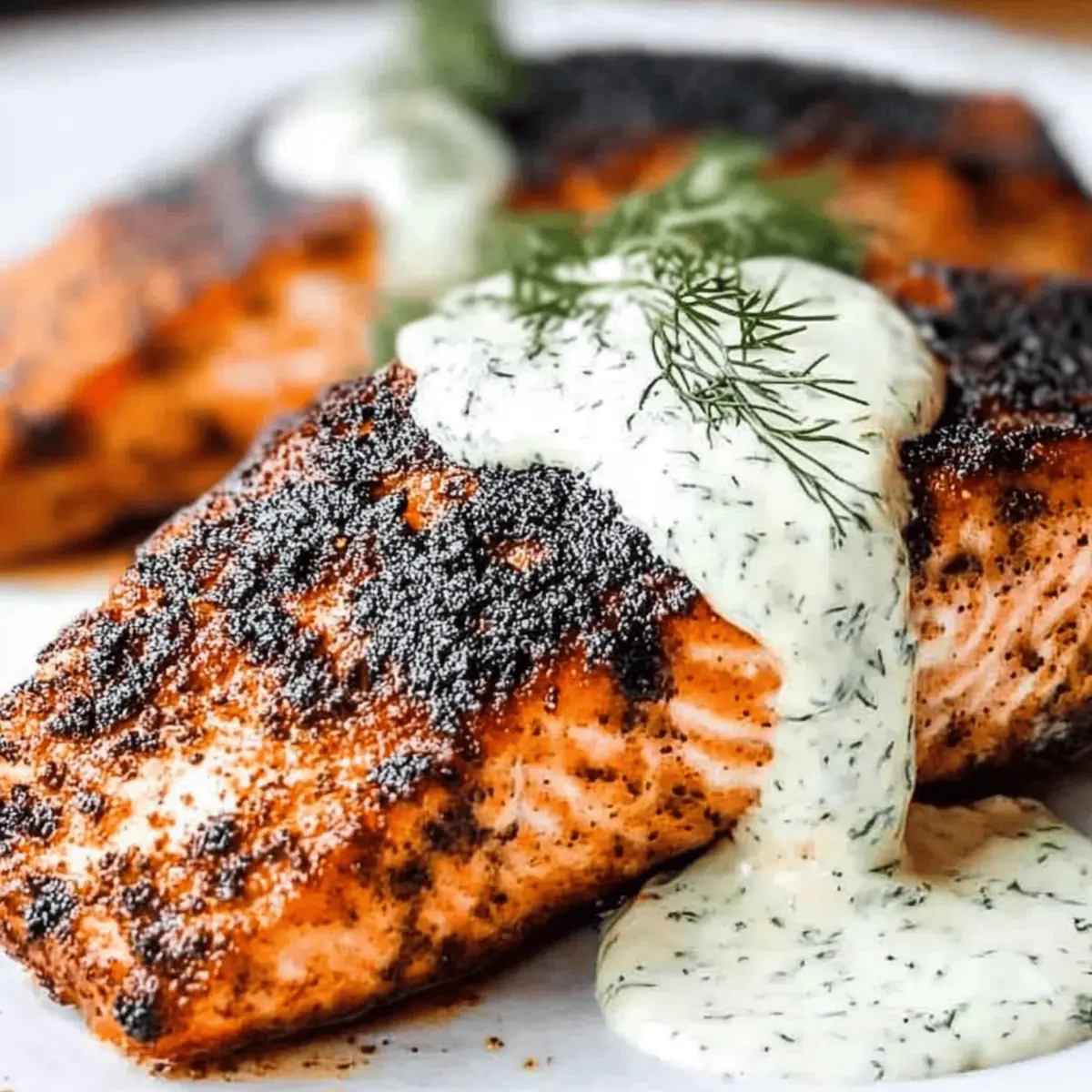 Savory Blackened Salmon with Creamy Dill Sauce Delight