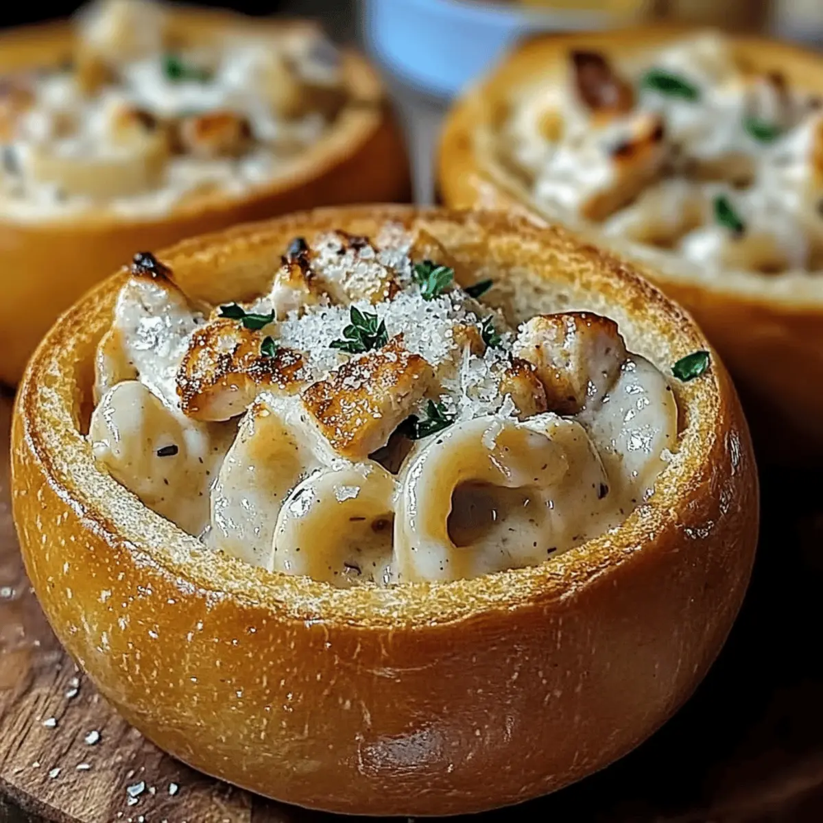 Savor Creamy Chicken Alfredo Garlic Bread Bowls Tonight