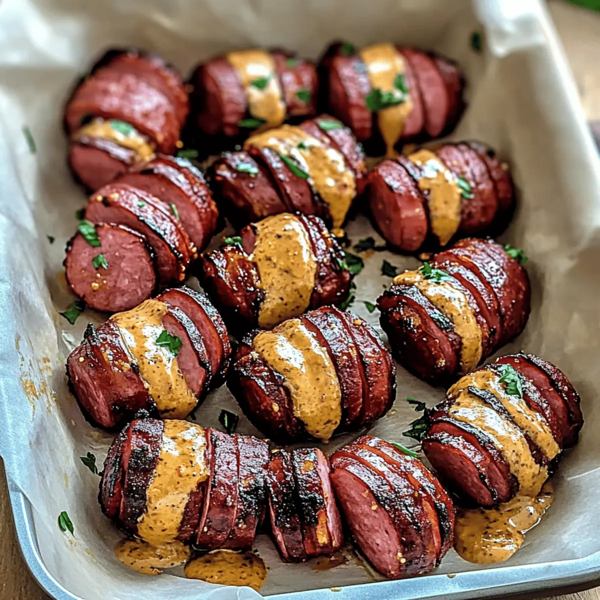 Mustard Hasselback Kielbasa Bites for Perfect Summer Snacking