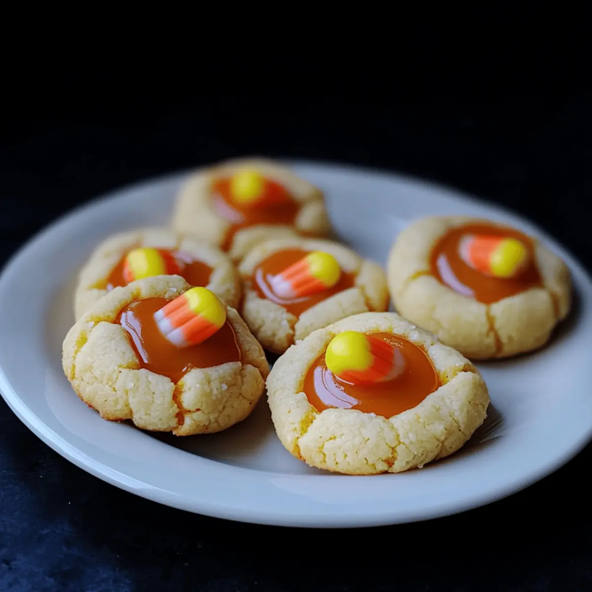 Candy Corn Caramel Thumbprint Cookies for Halloween Fun