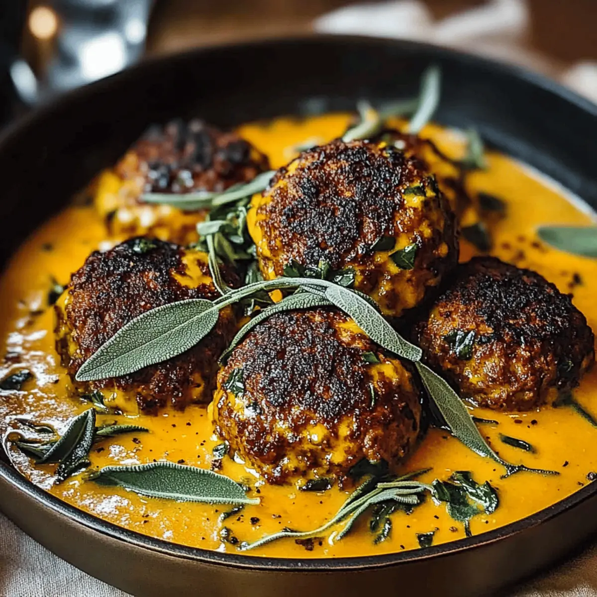 Savory Turkey Meatballs in Pumpkin Sage Sauce Delight