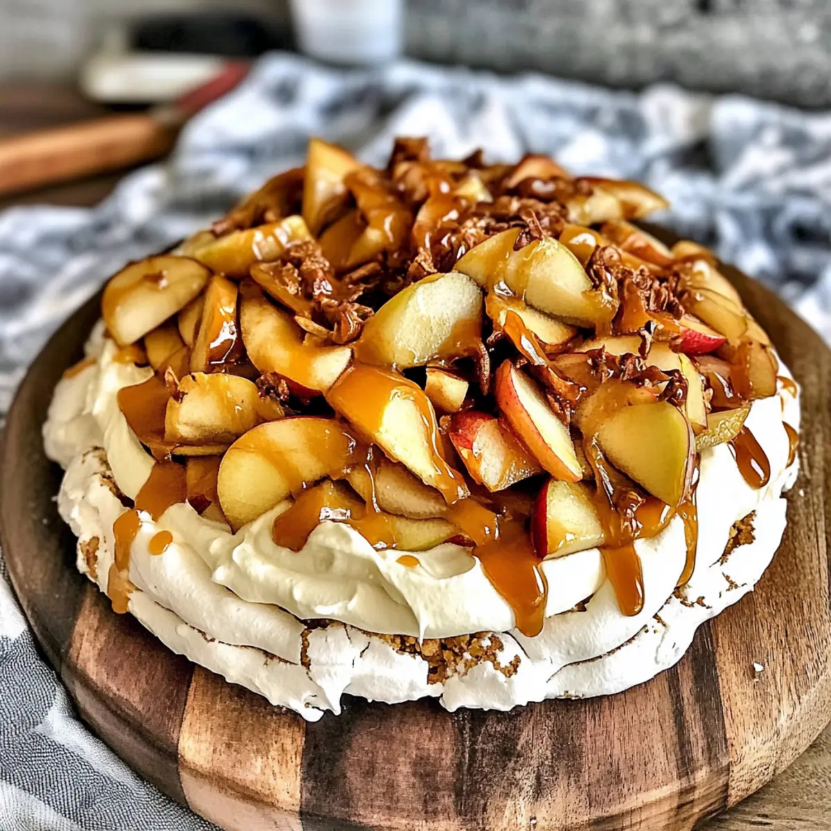 Autumn Pavlova with Apples, Maple Cream, and Salted Caramel Bliss