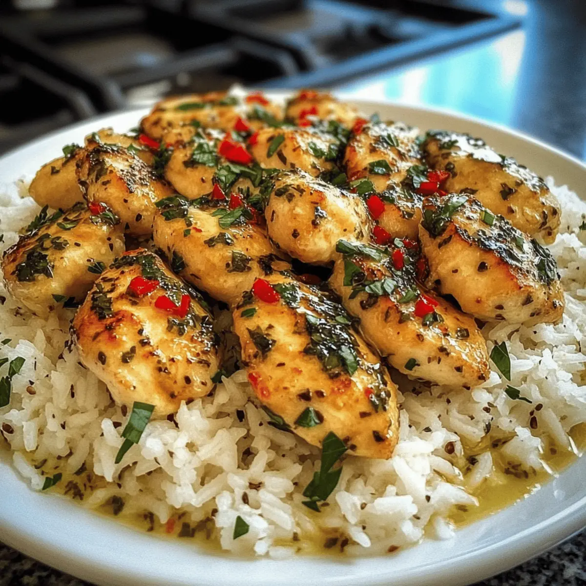 Savor Chicken Scampi with Creamy Garlic Parmesan Rice Delight