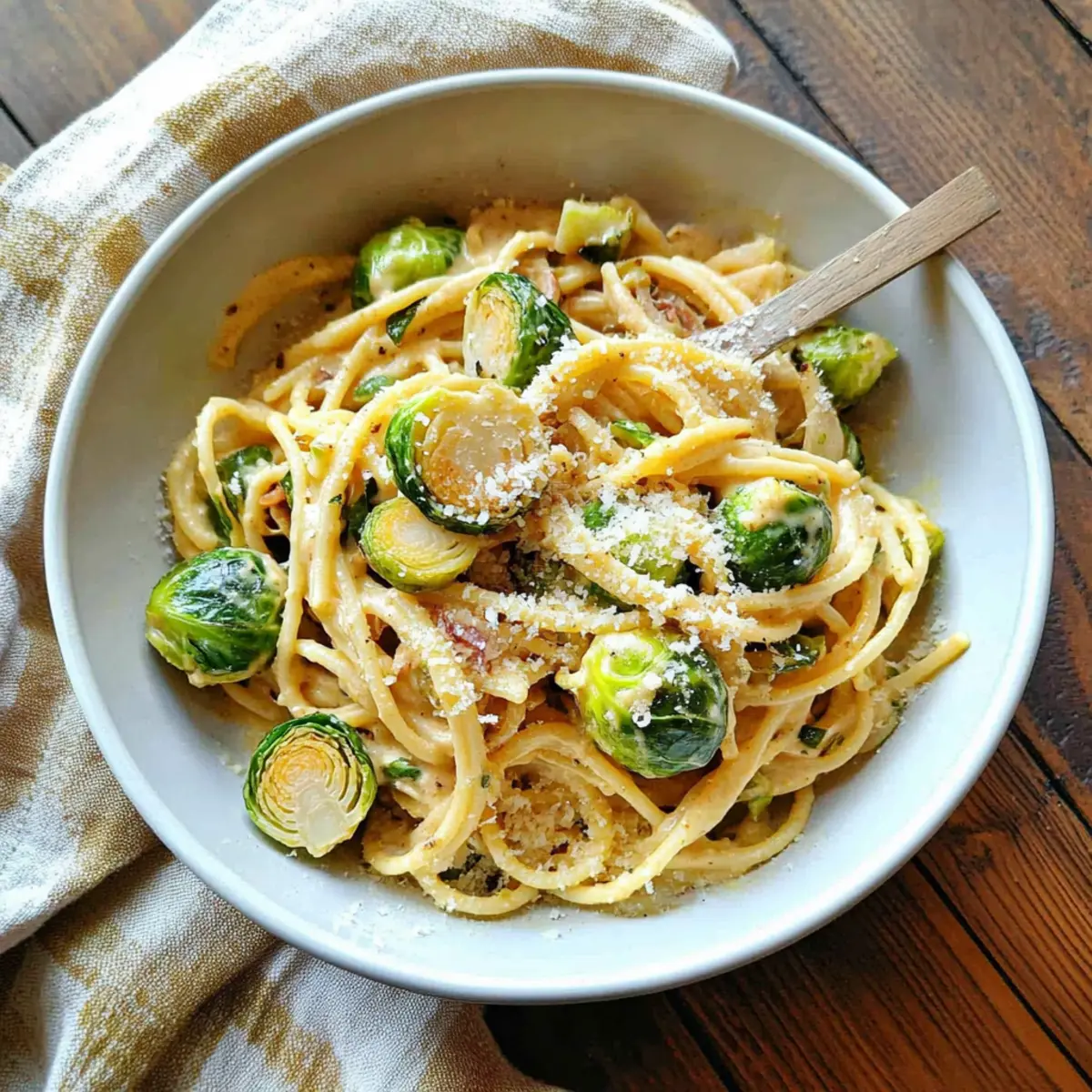 Vegan One Pot Creamy Garlic Brussels Sprouts Pasta Delight