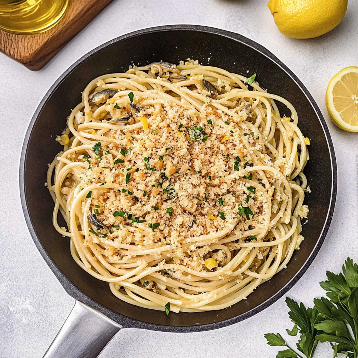 Sardine Pasta with Lemon and Garlic Crumbs for Quick Delight