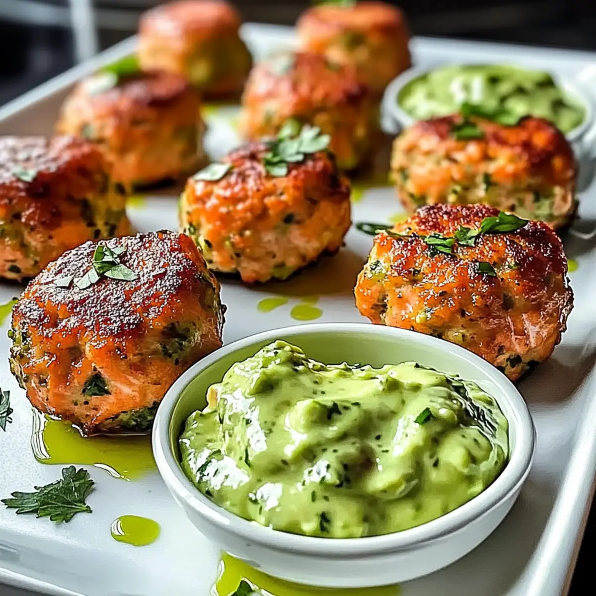 Baked Salmon Meatballs with Creamy Avocado Sauce Delight