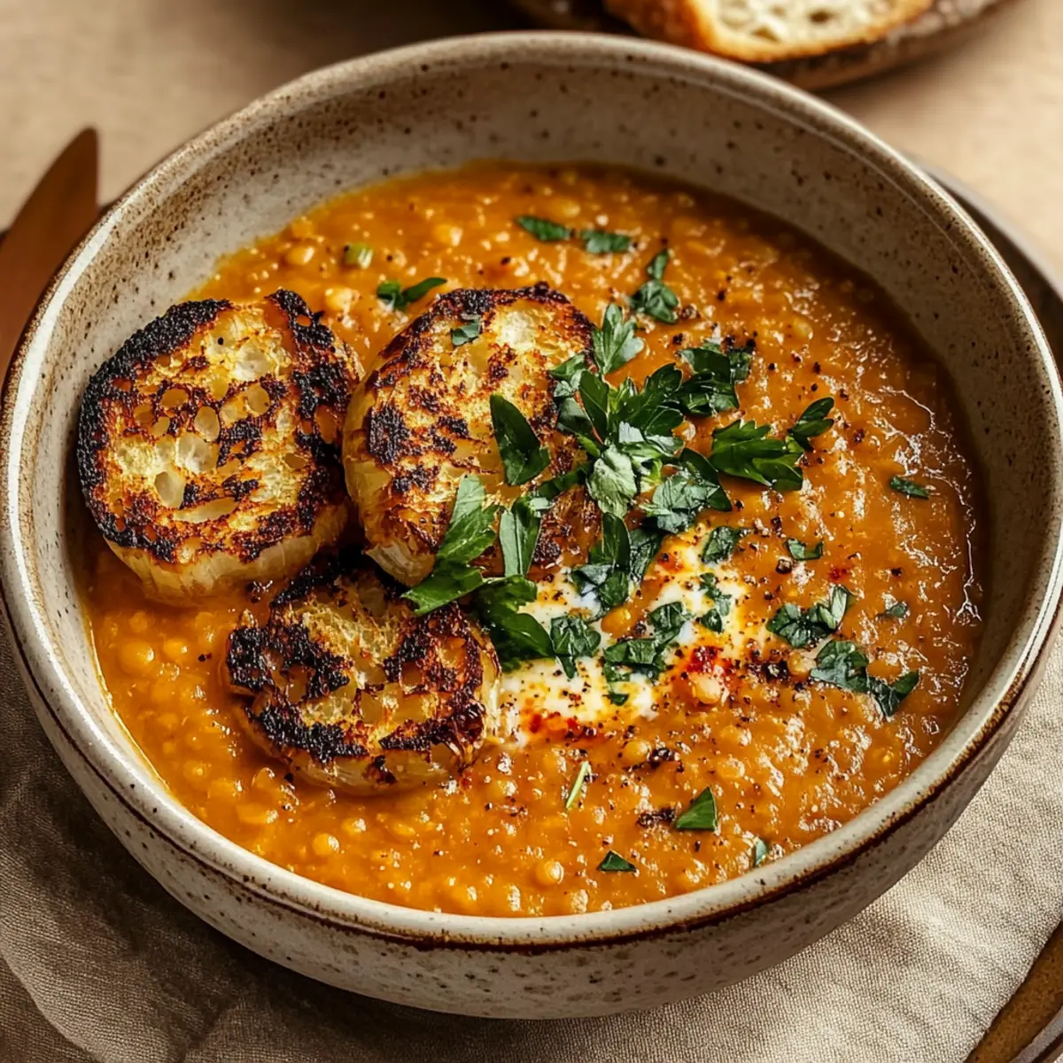 Caramelized Onion Red Lentil Soup for Cozy Nights In