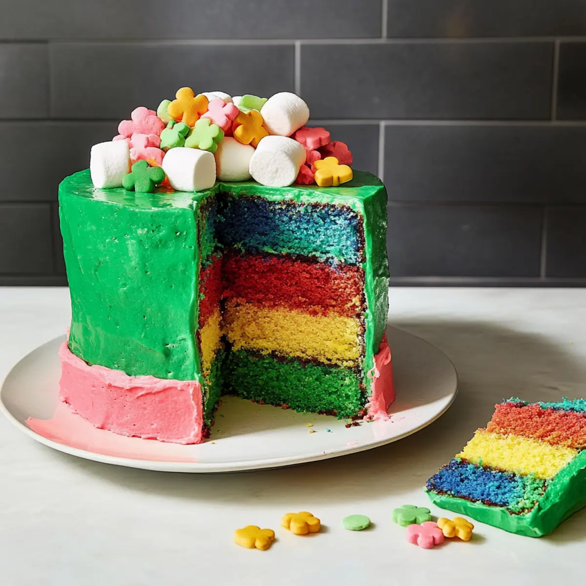 Irresistible St. Patrick's Day Cake with Lucky Charms Surprise