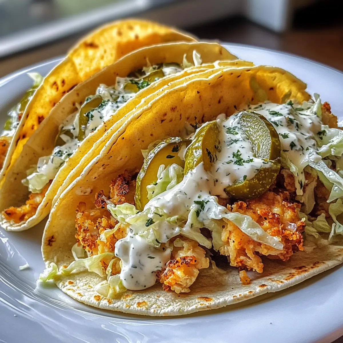 Dill Pickle Ranch Chicken Tacos with Crispy Cheese Surprise