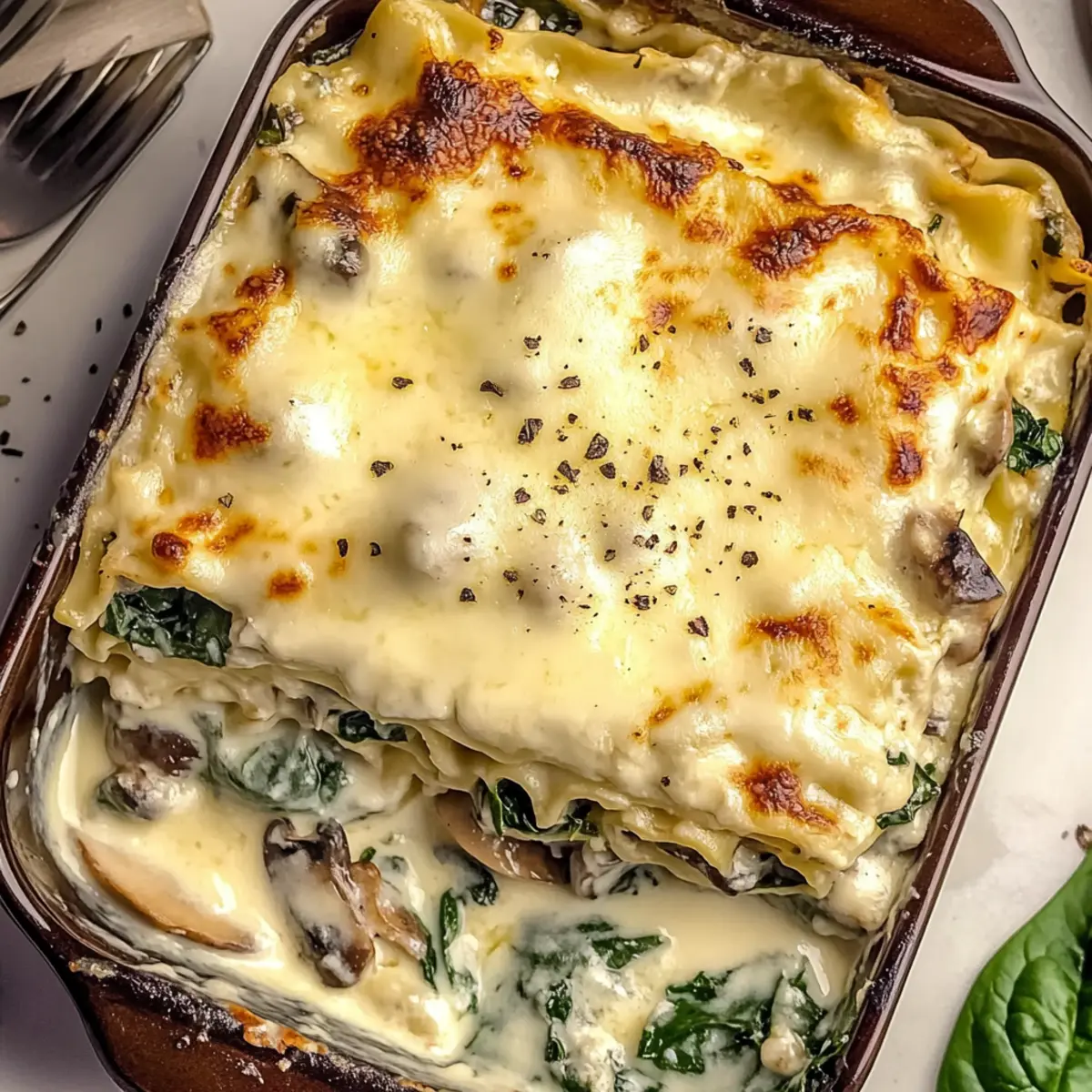 Irresistible White Lasagna with Spinach and Mushrooms Delight