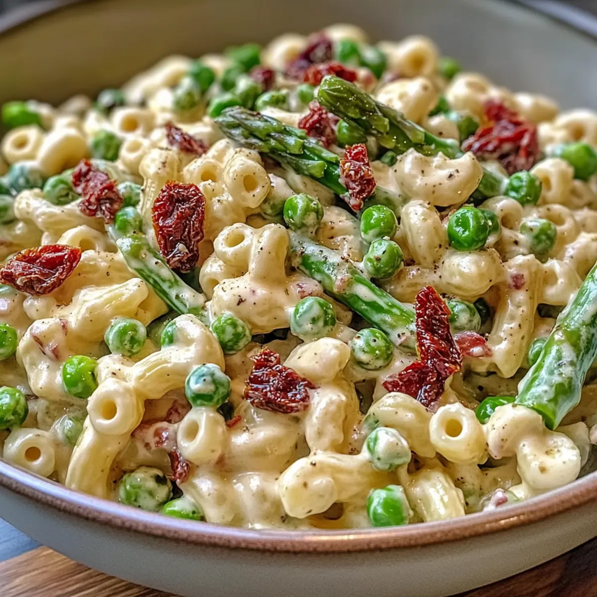 Creamy Lemon-Dijon Asparagus and Pea Macaroni Salad Bliss