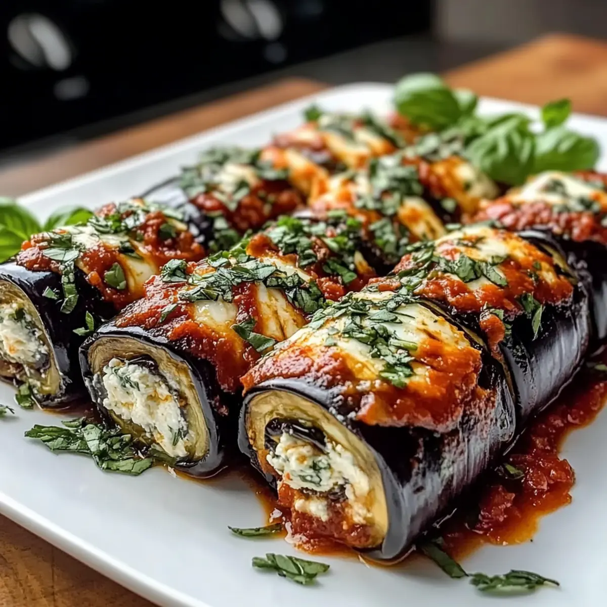 Eggplant and Ricotta Rolls with Herbs and Sun-Dried Tomato Sauce