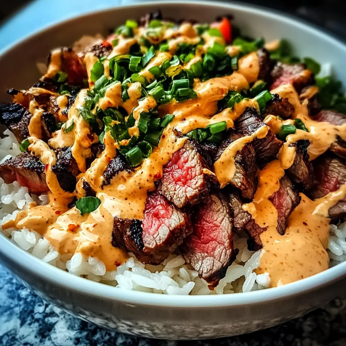 Korean BBQ Steak Rice Bowls with Spicy Cream Sauce Awaits You