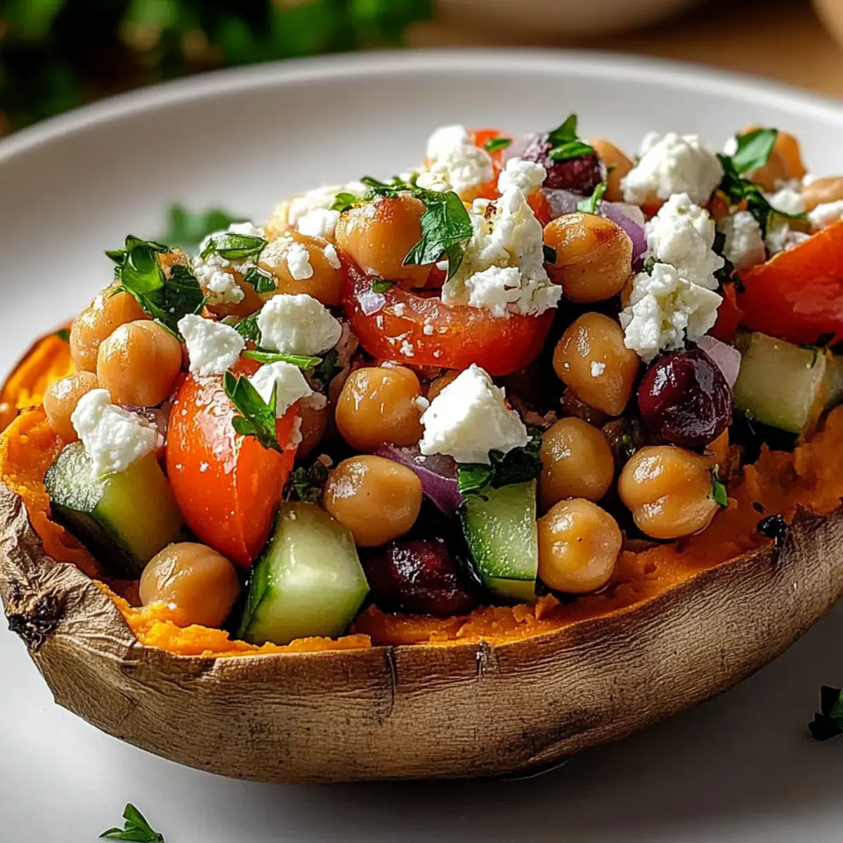 Mediterranean Stuffed Sweet Potatoes Bursting with Flavor
