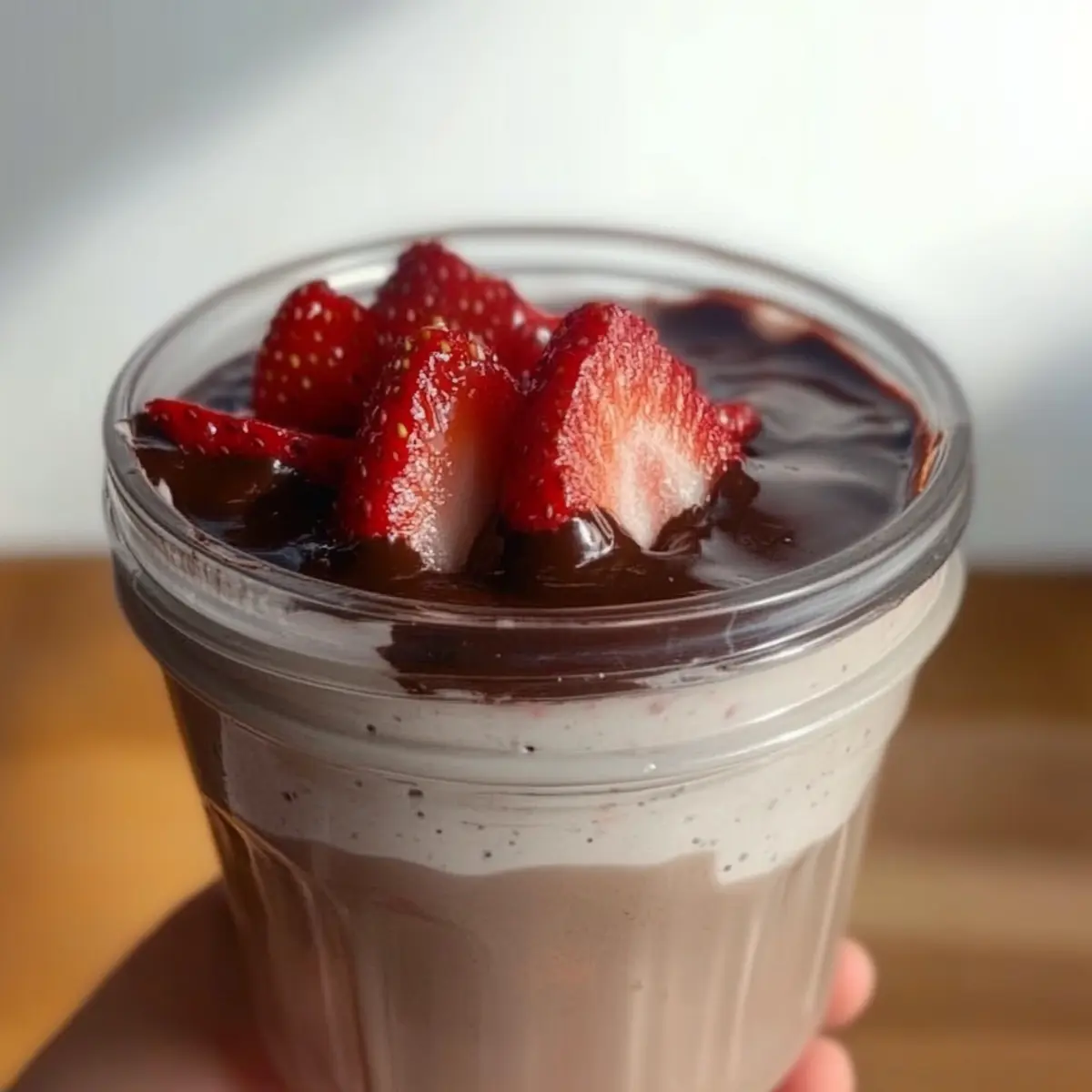 Blended Strawberry Oats with a Rich Chocolate Twist