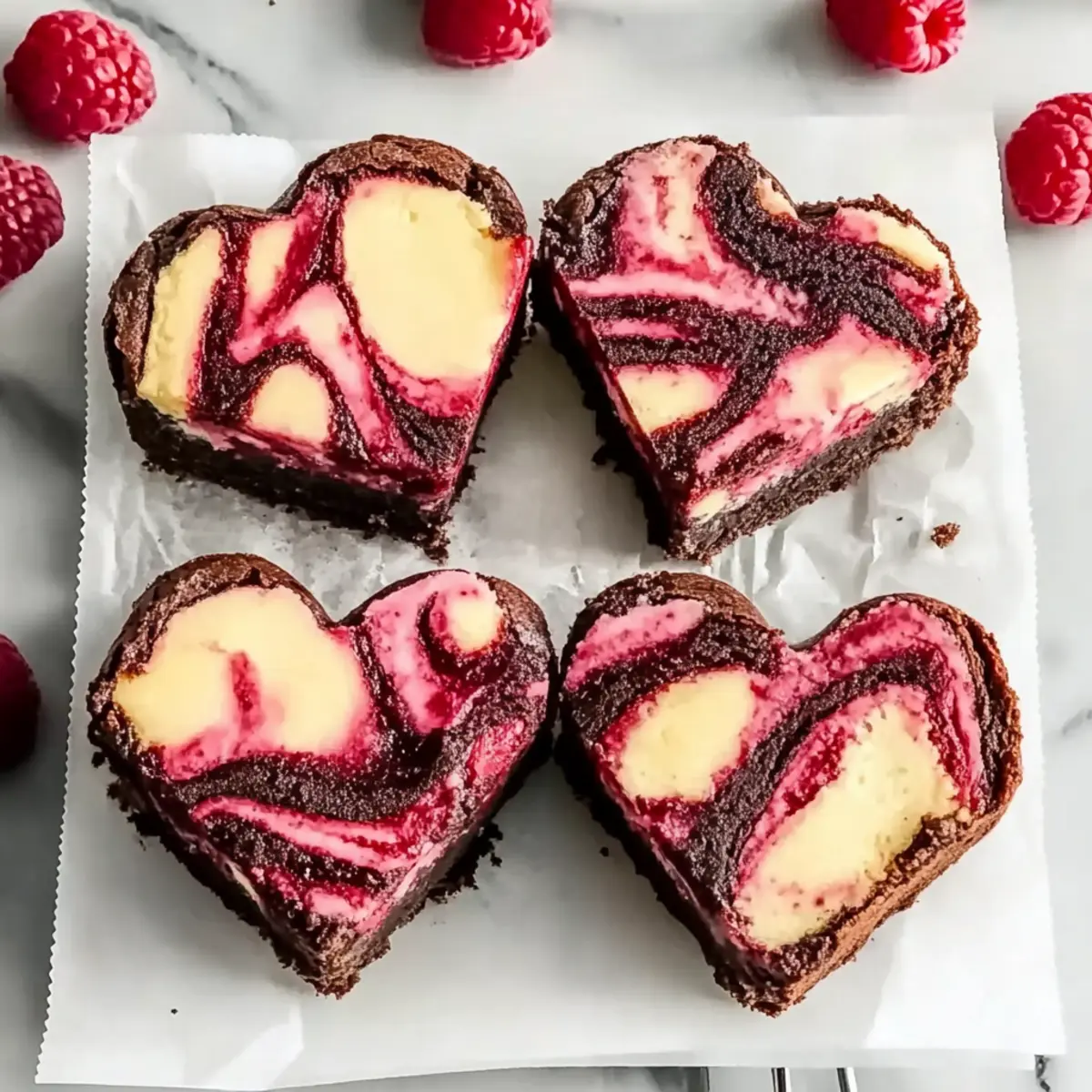 Decadent Heart-Shaped Brownies with Raspberry Swirl Magic