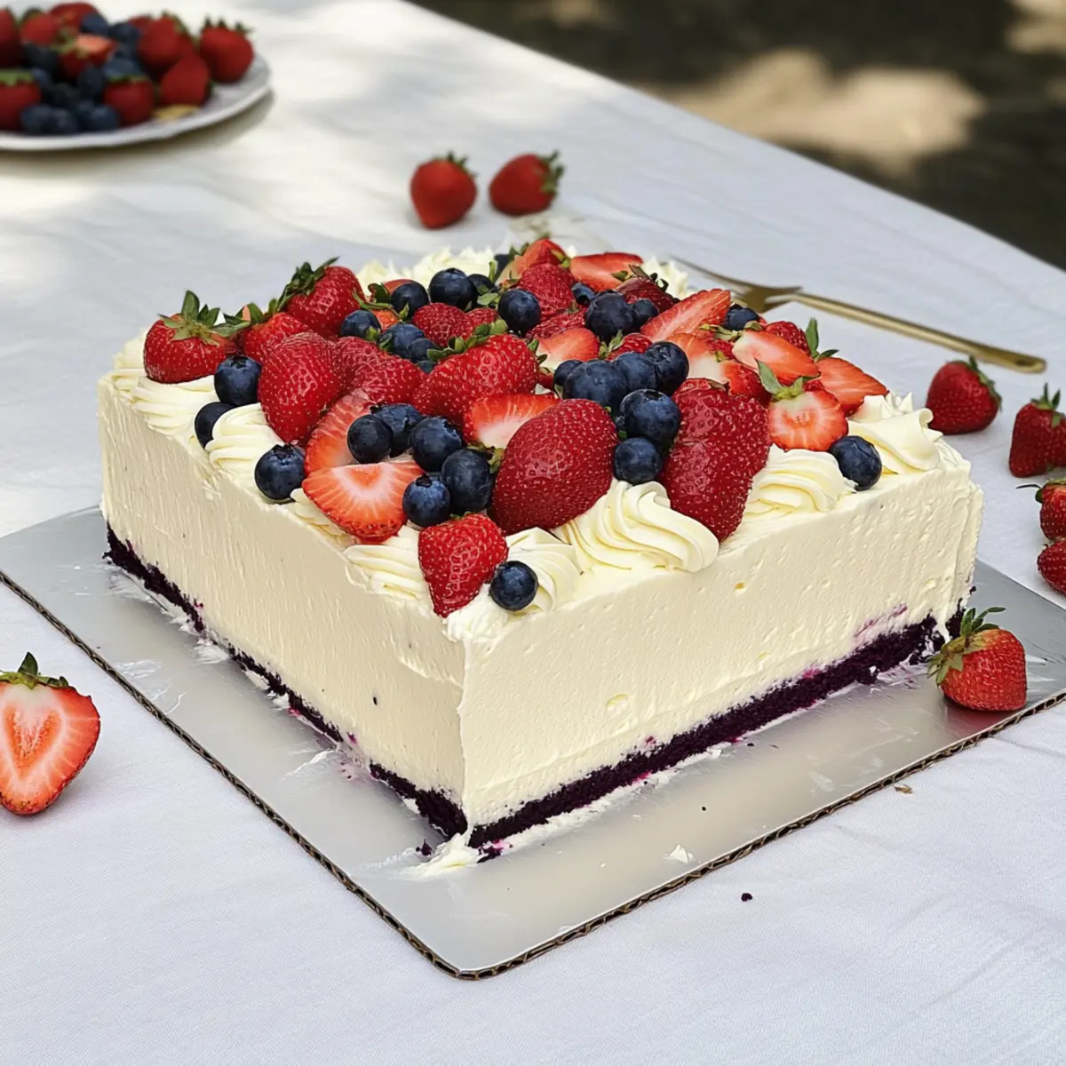 Decadent Strawberry Blueberry Layer Cake with White Chocolate Ganache